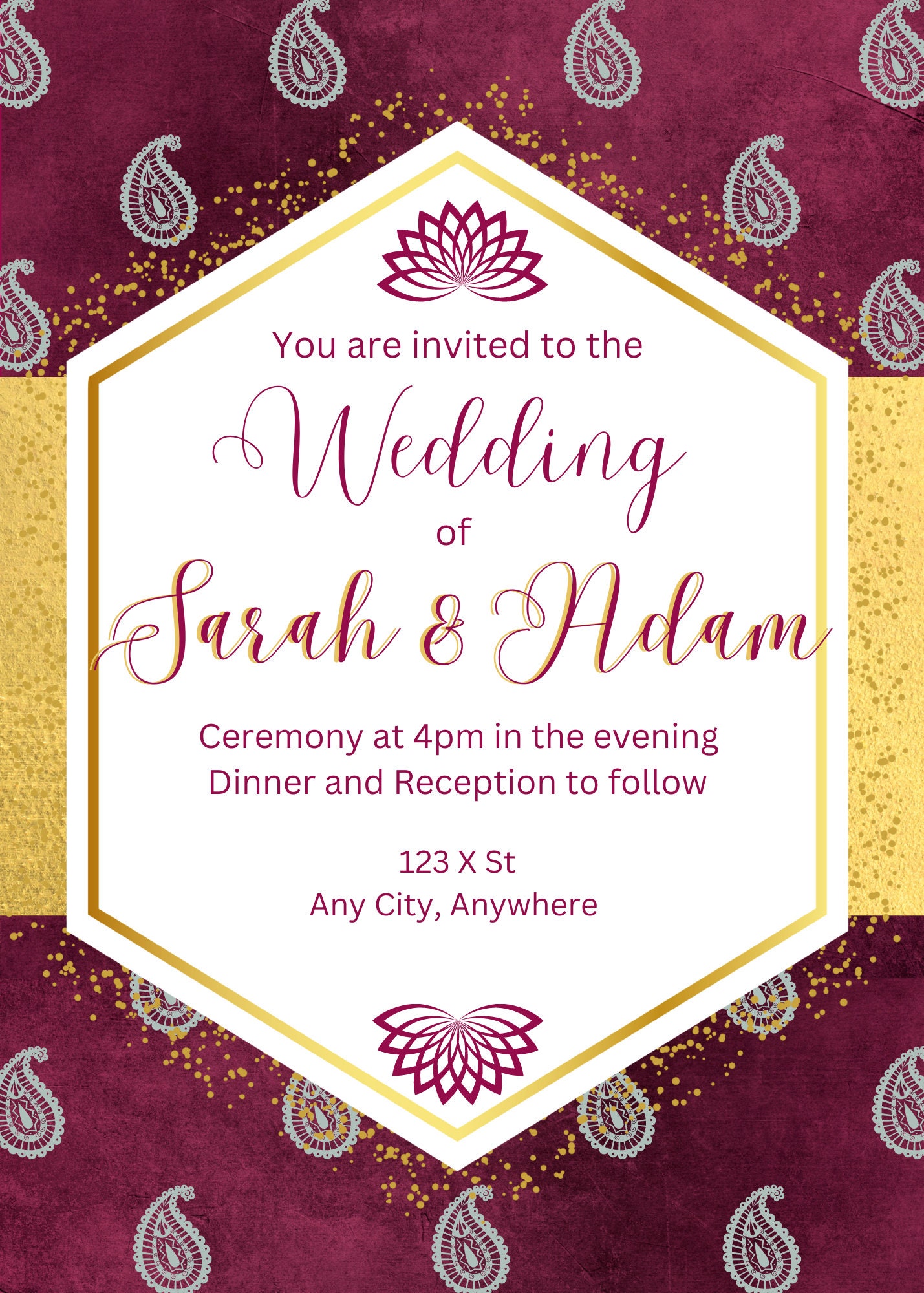 Indian Wedding Invitation Template Maroon/burgundy Gold - Etsy Canada