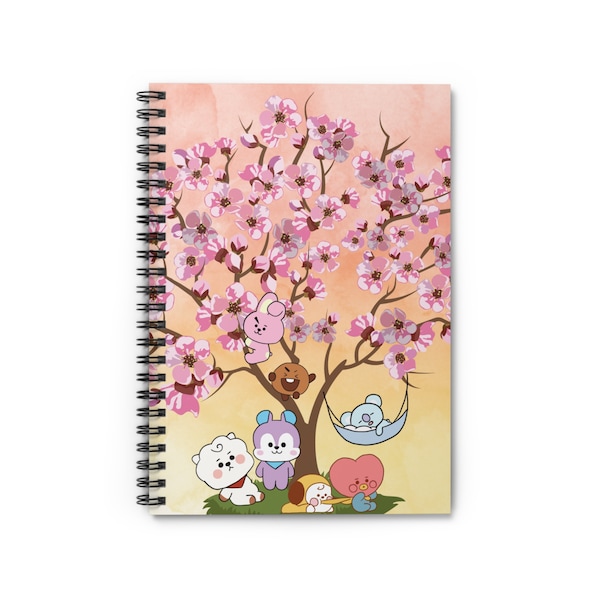 BT21 Spiral Notebook - Ruled Line | BT21 Friends w/ Cherry Blossom Tree | BTS Journal