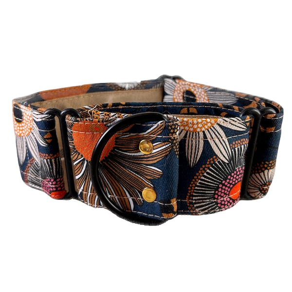 FREE POSTAGE-Greyhound/Whippet/Sighthound Martingale Collar Colourful Rainbow Blue Orange Floral Flowers Jocelyn Proust Pattern