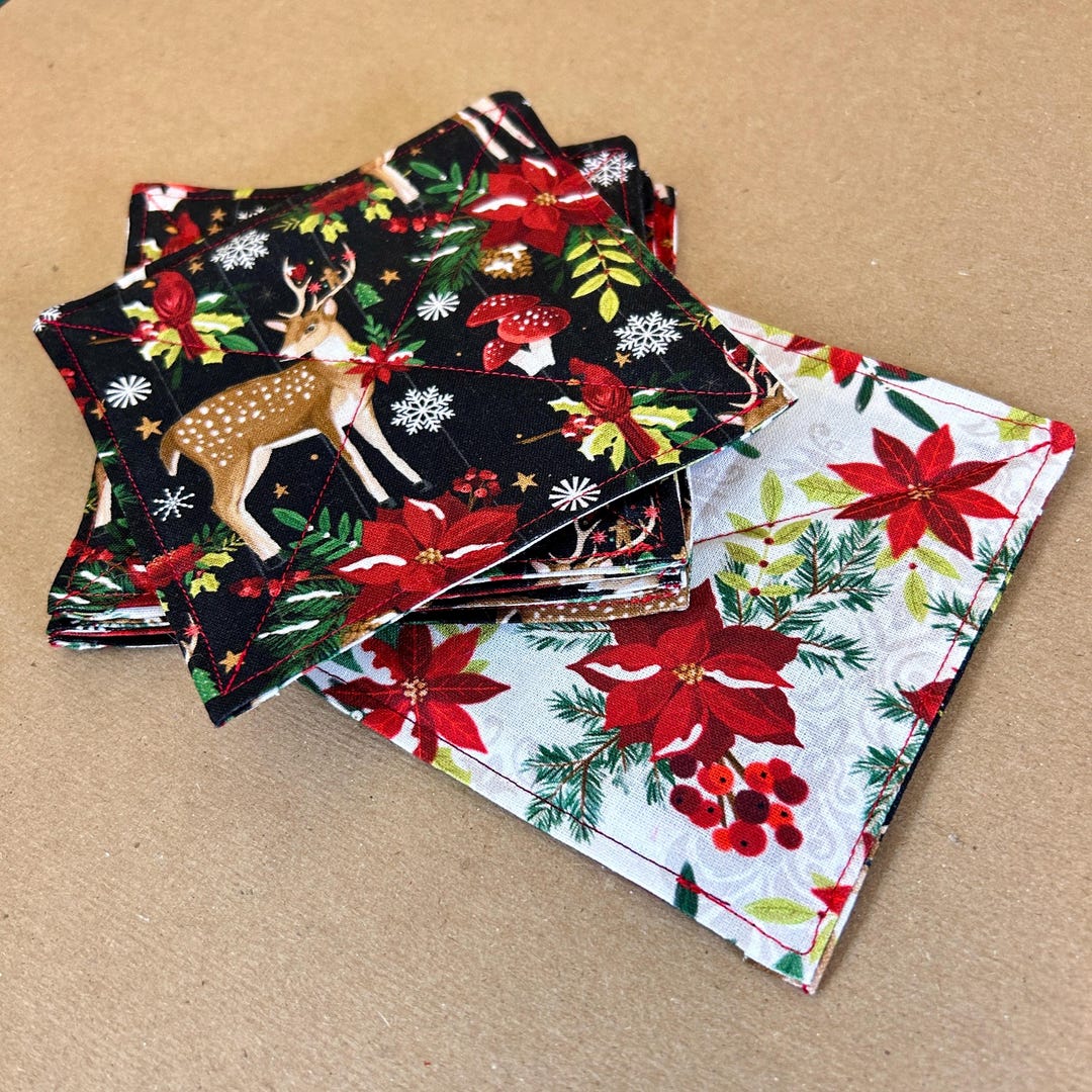 Handmade Christmas Coasters: Cotton Holiday Drink Coasters, Set of 6 - Etsy