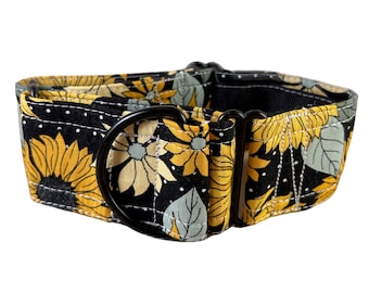 FREE POSTAGE-Greyhound/Whippet/Sighthound Martingale Dog Collar - Large Sunflowers with Black