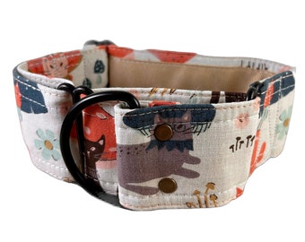 FREE POSTAGE-Greyhound/Whippet/Sighthound Martingale Dog Collar - Cute Cats with Beige Inner