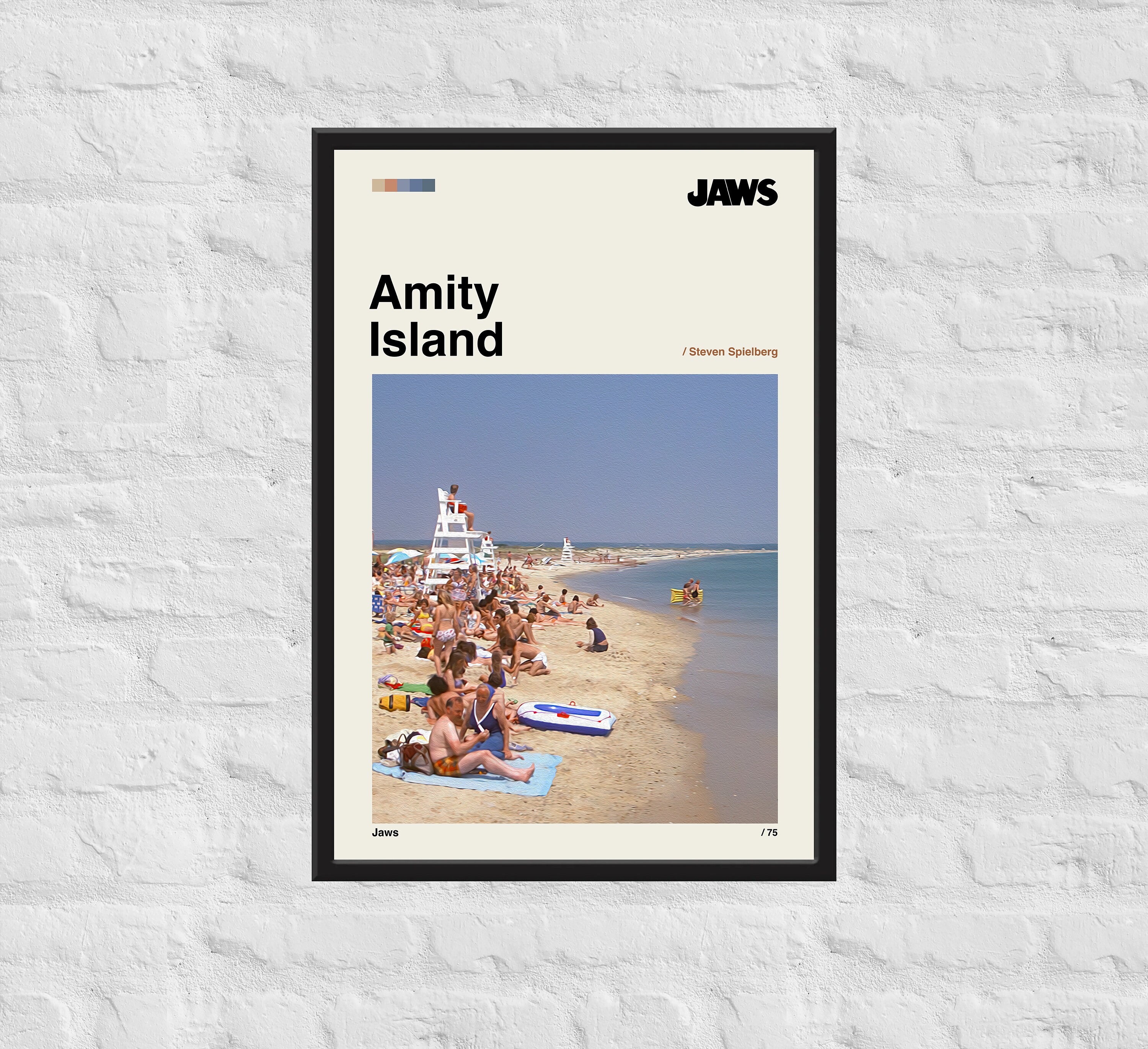 Amity Island Poster, Jaws Movie Poster, Minimalist Poster, Digital Oil Paint Style, Classic Movie Poster, Home Decor, Wall Decor, Gifts Art
