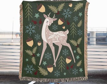 Scandinavian Christmas Woven Throw Blanket Nordic Christmas Throw Blanket Christmas Hygge Woven Blanket Holiday Blanket Deer Couch Blanket