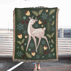 Scandinavian Christmas Woven Throw Blanket Nordic Christmas Throw Blanket Christmas Hygge Woven Blanket Holiday Blanket Deer Couch Blanket