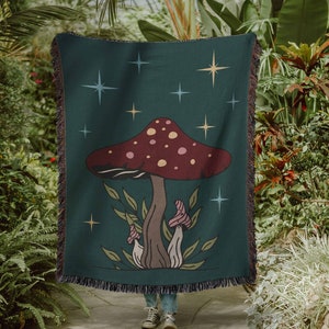 Woven Blanket, Mushroom Blanket, Throw Blanket Couch, Mushroom Decor