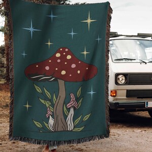Woven Blanket, Mushroom Blanket, Throw Blanket Couch, Mushroom Decor