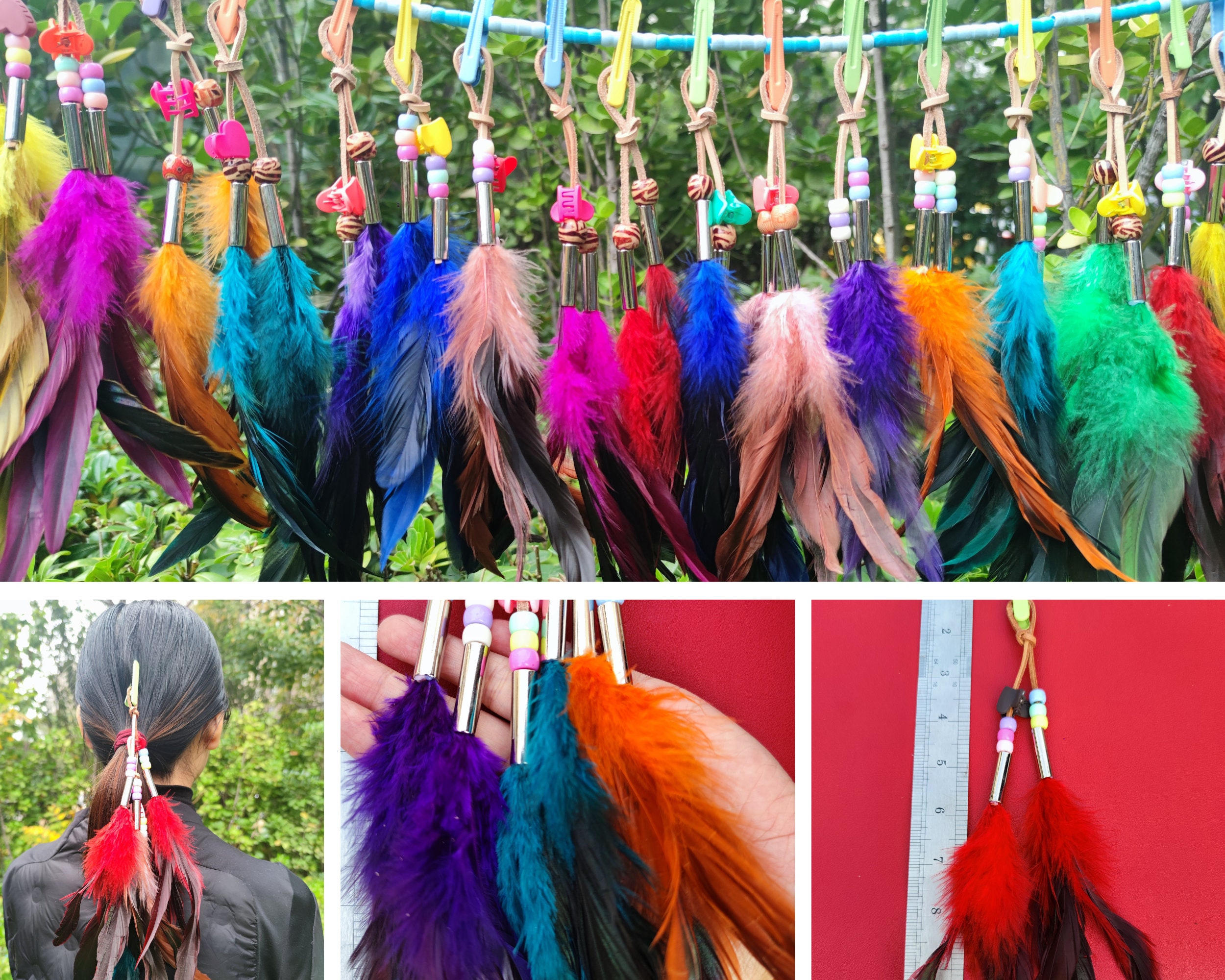 Feather Hair Clips Hippie Hair Extension Buffalo Bone Beads Etsy