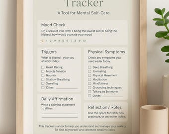 Tracker giornaliero dell'ansia stampabile: diario della salute mentale e strumento di auto-cura (download PDF)