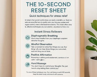 Il foglio di reset in 10 secondi: sollievo immediato dallo stress, PDF stampabile per ansia e senso di sopraffazione