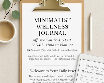 Elenco di cose da fare con le affermazioni / Diario del benessere minimalista / Planner stampabile per la mentalità e la cura di sé / PDF approvato dall'infermiera professionale