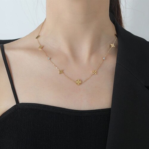 18K Gold Filled Waterproof Clover Necklace and Bracelet 