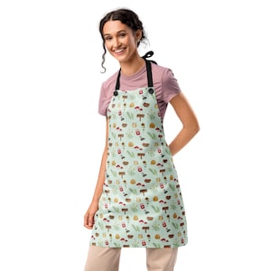 Cottagecore Garden Flowers and Herbs, Honey, Bumble Bee, Mushrooms, Gift for Her, Cooking Lovers | Spring 25 | Adjustable Cooking Apron