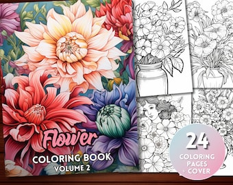 花の塗り絵、花の塗り絵シート、花の塗り絵ページ、グレースケールの塗り絵、大人と子供向けの塗り絵ページ