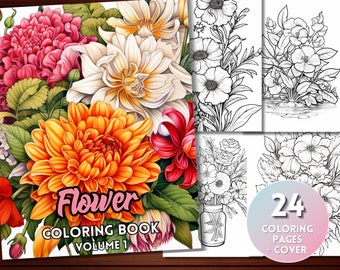 花の塗り絵、花の塗り絵シート、花の塗り絵ページ、グレースケールの塗り絵、大人と子供向けの塗り絵ページ