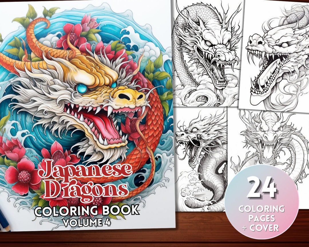 Japanese Dragons Coloring Book Volume 4 Fantasy Coloring - Etsy