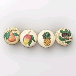 Set of 4 Ceramic Fruit Cabinet Knobs 1.5" Wide Pear Pineapple Mango Grapes Decor