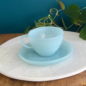 Set of 4 Fire King Azurite Coffee/ Tea Cups with Saucers