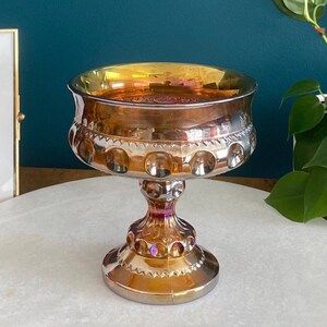 Indiana Glass Co. Carnival Glass Pedestal Compote Dish, Marigold