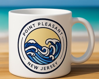 Point Pleasant Beach NJ Coffee Mug, Ocean Wave Ceramic Souvenir Cup, Coastal Jersey Shore