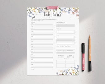Daily Planner Printable PDF - Undated 12 Months Daily Planner Bundle - Botanical Design - US Letter Size - Vertical - Instant Download