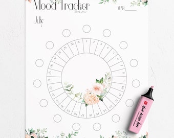 Monthly Mood Tracker Printable for Bullet Journal or Planner, beautiful floral design, instant Download, PDF