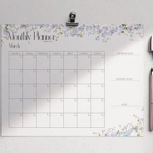 Planificador mensual - PDF imprimible sin fecha - Calendario mensual Paquete de 12 meses - Diseño botánico - Tamaño de carta de EE. UU. - Descarga instantánea