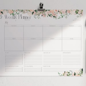 Planificador semanal PDF imprimible - Paquete de planificador semanal de 12 meses sin fecha - Diseño botánico - Tamaño de carta de EE. UU. - Paisaje - Descarga instantánea