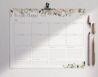 Weekly Planner Printable PDF - Undated 12 Months Weekly Planner Bundle - Botanical Design - US Letter Size - Landscape - Instant Download