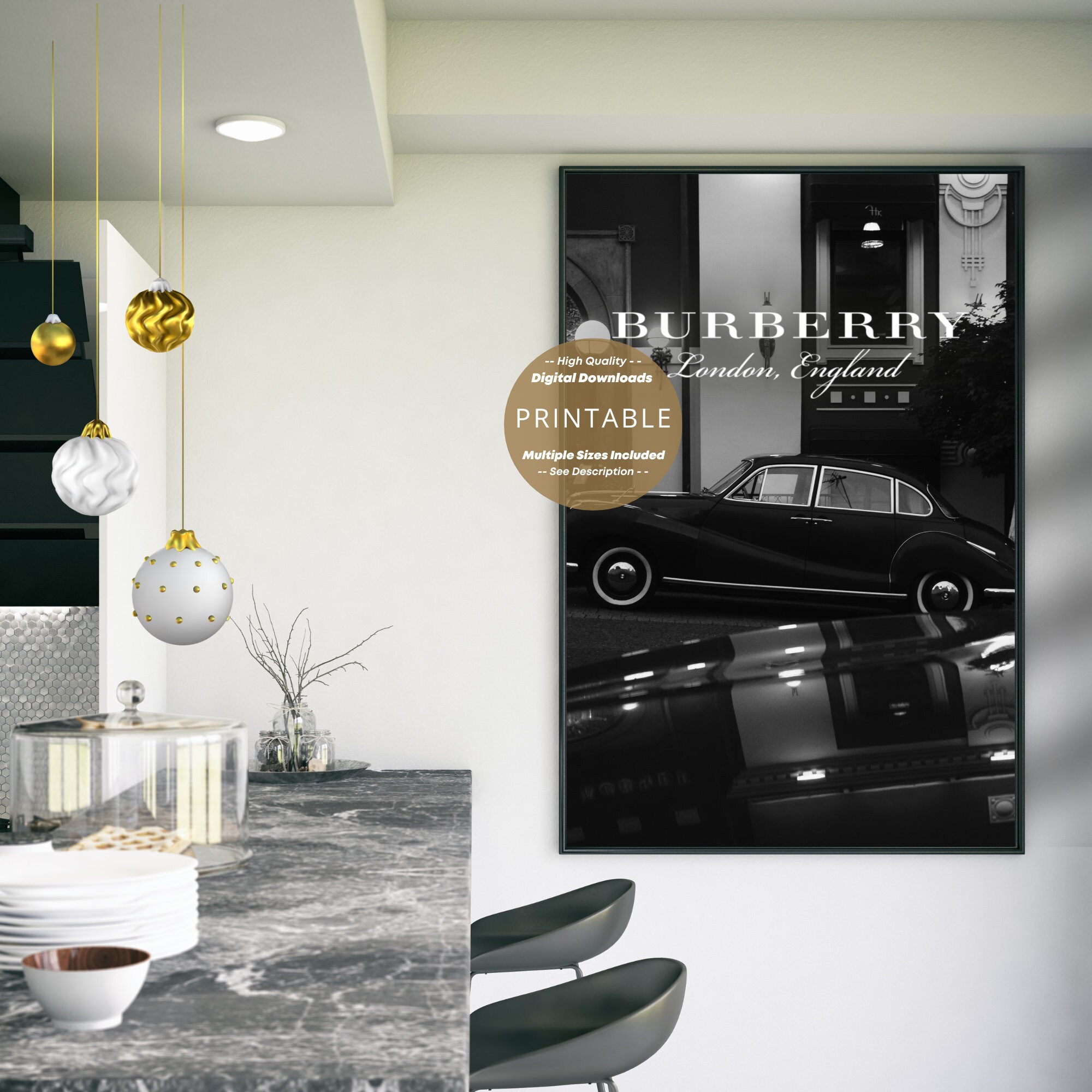 Printable Classic Car Photography Art / Black and White Luxury Home