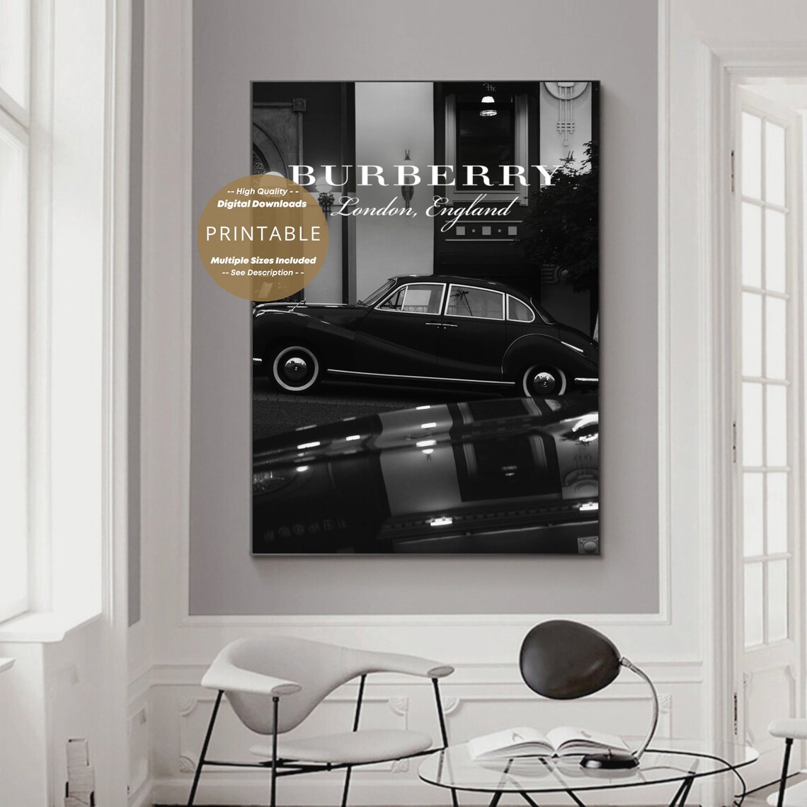 Printable Classic Car Photography Art / Black and White Luxury Home
