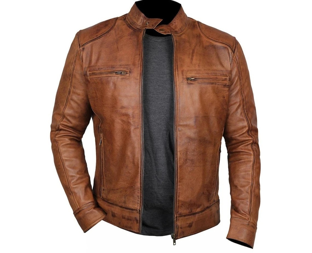 Saint Fabio Men Brown Leather Biker Style Jackets – SaintG India