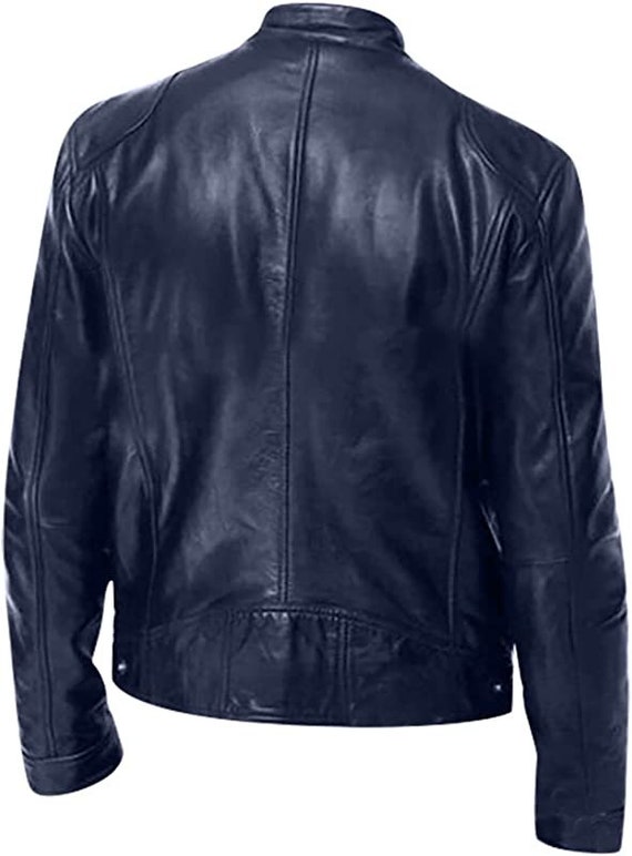 Navy blue shop jacket leather