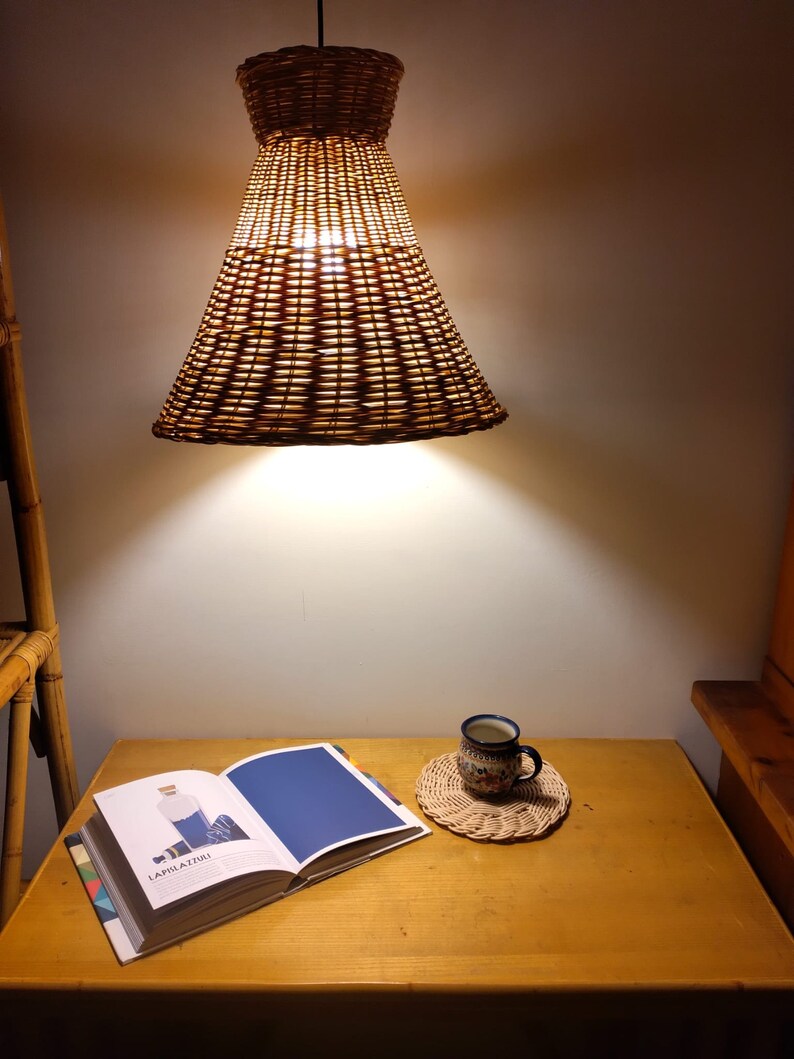 Suspension lamp in natural wicker. Suitable for living room, bedroom, kitchen, study, bedroom. Styles: boho, modern image 4