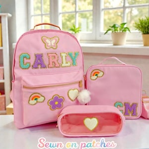 Personalized Backpack Set for Kids, Preschool Backpack with Lunchbox & Pencil Pouch, Sewn On Patches