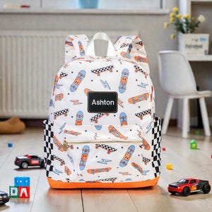 Personalized Nylon Boy Backpack, Skateboard Print, Custom Name School Bag