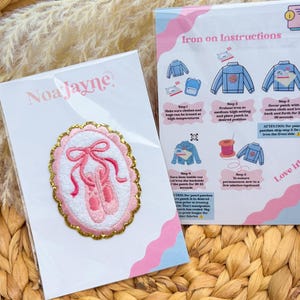 Parche termoadhesivo de chenilla de ballet rosa / Aplique de zapatillas de bailarina / Parche para bolso de baile para niñas / Regalo para recital / Parche para chaqueta de boutique