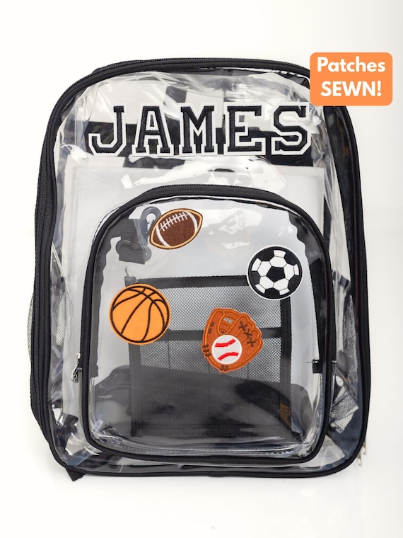 Clear Custom Backpack with Patches Boys: Add a personal touch to this transparent kids backpack! Customizable and trendy, perfect for school