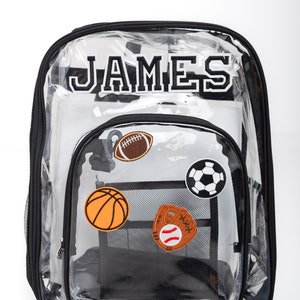 Sac à dos transparent personnalisé avec écussons pour garçons : ajoutez une touche personnelle à ce sac à dos transparent pour enfants ! Personnalisable et tendance, parfait pour l'école