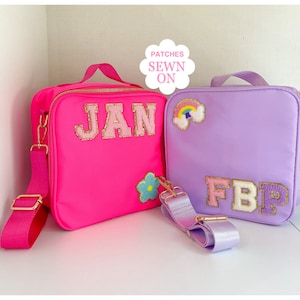 Boîte à lunch personnalisée pour enfants - Sac à lunch personnalisé avec nom, écussons en chenille - Parfait pour la rentrée ou cadeau pour les filles !