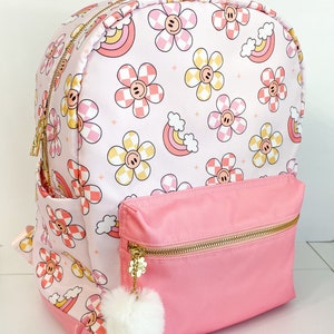 Sac à dos rétro marguerite pour fille, cartable pour la rentrée des classes, sac à dos de voyage pour enfants, sac à langer pour filles, cartable rose tendance pour filles