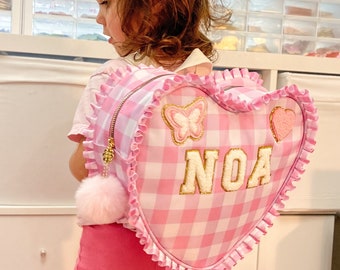 Mochila con forma de corazón personalizable: ¡sea creativo con parches personalizados para crear su propio diseño único!