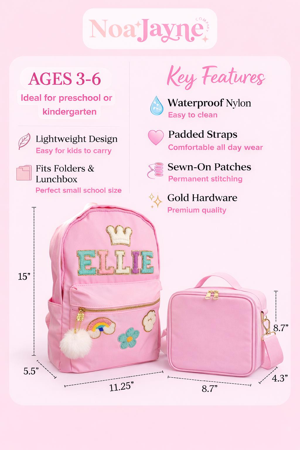 Custom Name Backpack and Lunch Bag Set | Personalized Chenille Patch ...