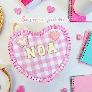Valentine Heart Backpack for Girls, Pink Gingham Toddler Backpack, Personalized Preschool Bag