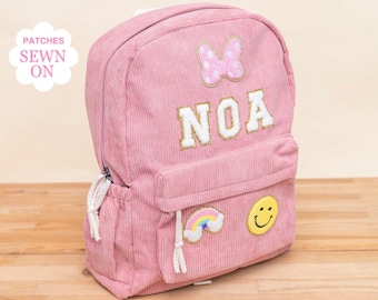 Custom Kids Backpack with Corduroy Material and Fun Patches - Perfect for Back to School or Daycare!