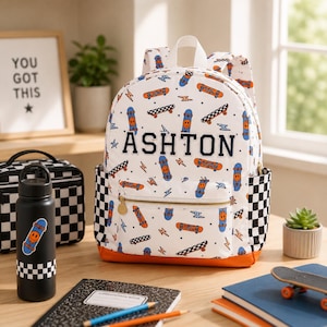 Mochila personalizada para monopatín para niños de 5 a 8 años / Mochila escolar con nombre personalizado / Mochila infantil para primaria