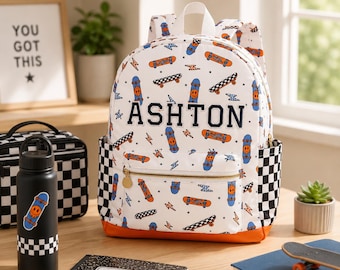 Personalized Skateboard Backpack for Boys Ages 5–8 | Custom Name School Bag | Kids Backpack for Elementary School