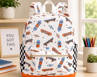 Boys Skateboard Backpack Ages 5–8 | Retro School Backpack for Kids | Elementary Bookbag Travel Bag