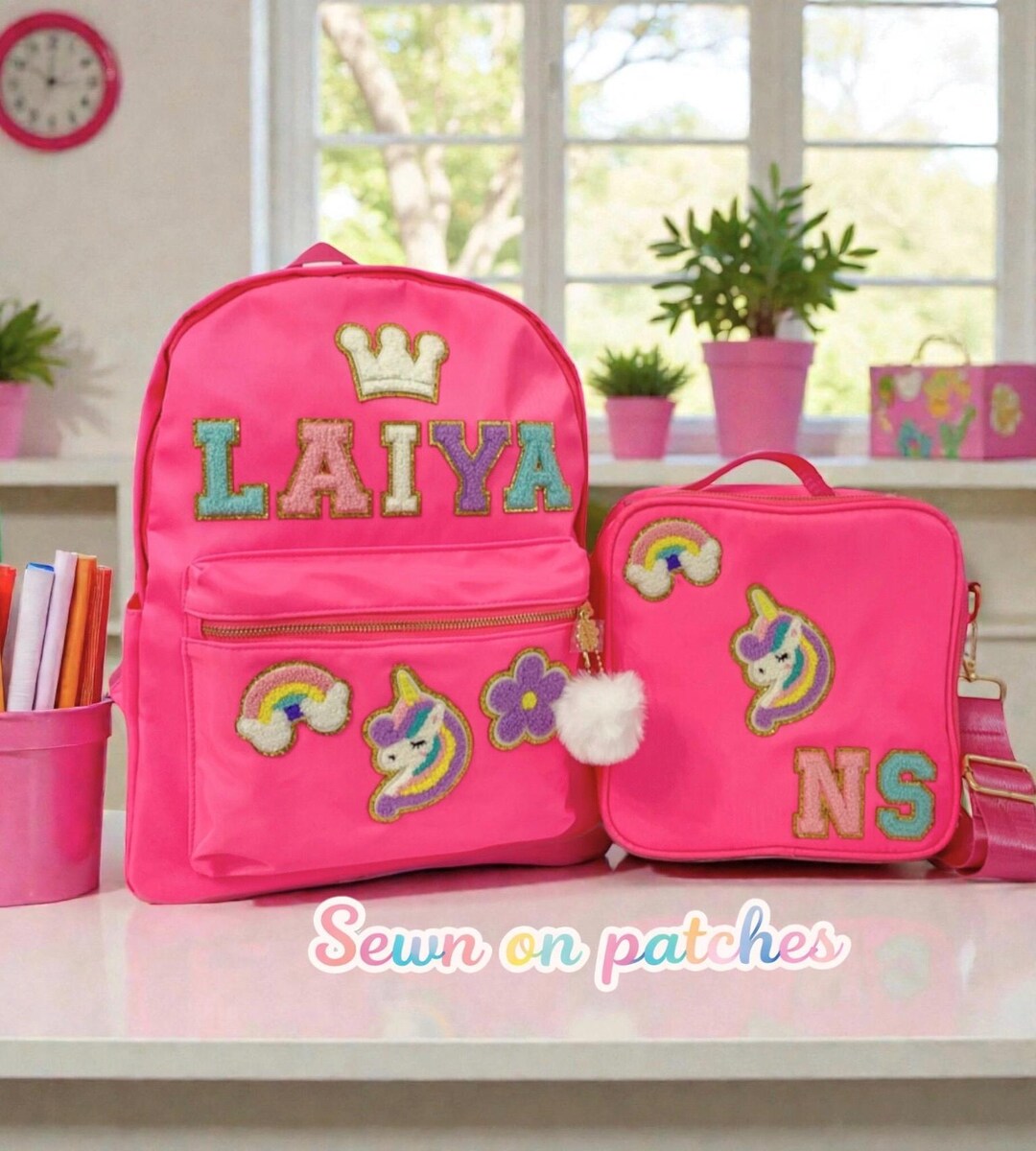 Custom Name Backpack and Lunch Bag Set | Personalized Chenille Patch ...