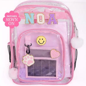 Mochila transparente personalizada con parches: ¡Agrega un toque personal a esta mochila transparente para niños! Personalizable y moderna, perfecta para la escuela